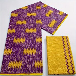 1set Newest African Golden Wax Fabric Real Wax Fabric 100% Cotton Ankara Wax Plaid Print Fabric For Sewing Christmas Party Dresses And Wedding Dresses 2yds+4yds